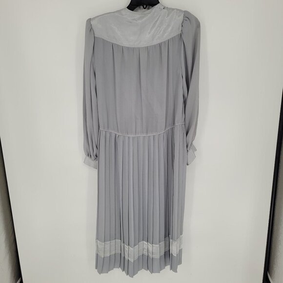 In the Mood womens 8 Vintage gray long sleeve pleated skirt dress chiffon trim - Picture 8 of 9